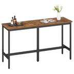 Narrow Industrial Bar Table for Small Spaces, 15.7x63 Inch Kitchen Dining Table with Sturdy Metal Frame, Rustic Brown and Black