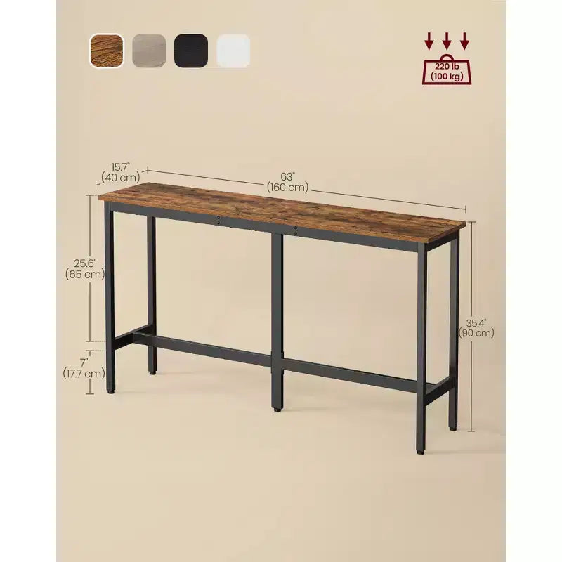 Tavolo da Bar Industriale Stretto per Piccoli Spazi, Tavolo da Pranzo da Cucina 40x160 cm con Robusta Struttura in Metallo, Marrone Rustico e Nero
