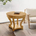 GDFStudio Nicolas Farmhouse Small Size Round Dining Table with 2 Drawers and Curved Legs