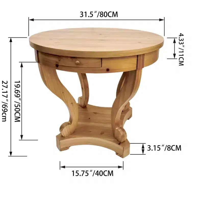 GDFStudio Nicolas Tavolo da pranzo rotondo in stile rustico di piccole dimensioni con 2 cassetti e gambe curve