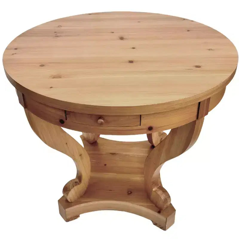 GDFStudio Nicolas Tavolo da pranzo rotondo in stile rustico di piccole dimensioni con 2 cassetti e gambe curve