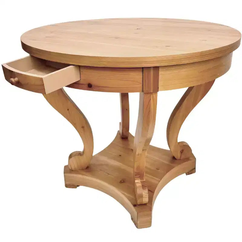 GDFStudio Nicolas Tavolo da pranzo rotondo in stile rustico di piccole dimensioni con 2 cassetti e gambe curve