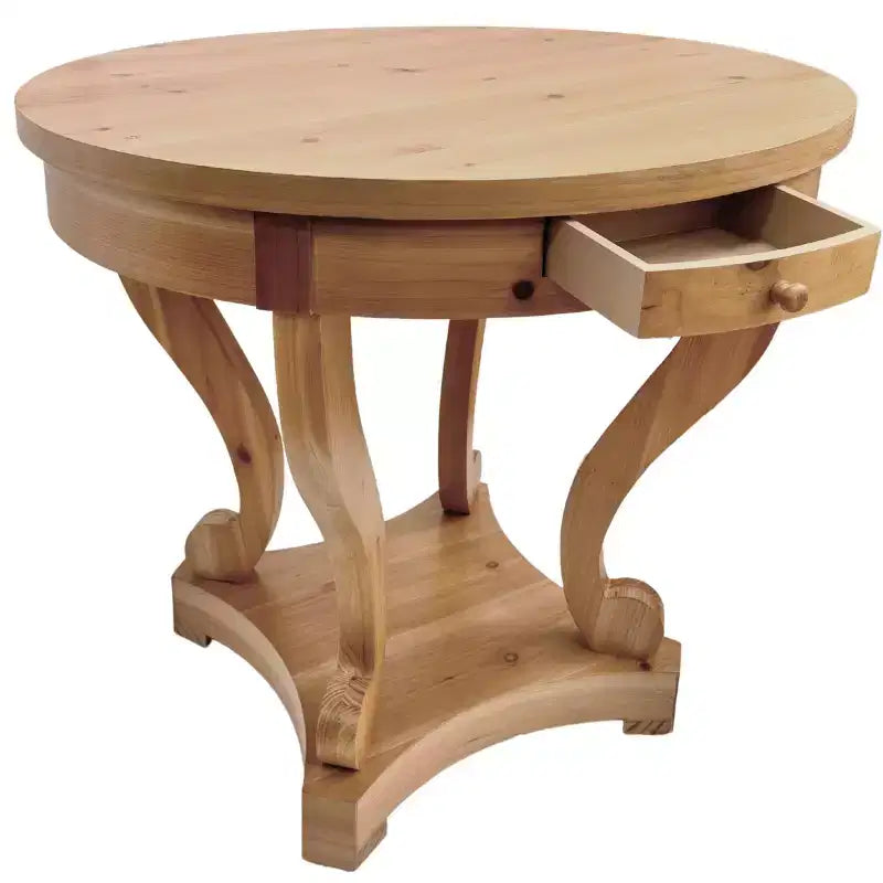 GDFStudio Nicolas Tavolo da pranzo rotondo in stile rustico di piccole dimensioni con 2 cassetti e gambe curve