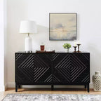 60.5-Inch Buffet Cabinet with Storage, Farmhouse Fluted Sideboard with Geometric Pattern & Adjustable Shelves, TV Stand for Living Room