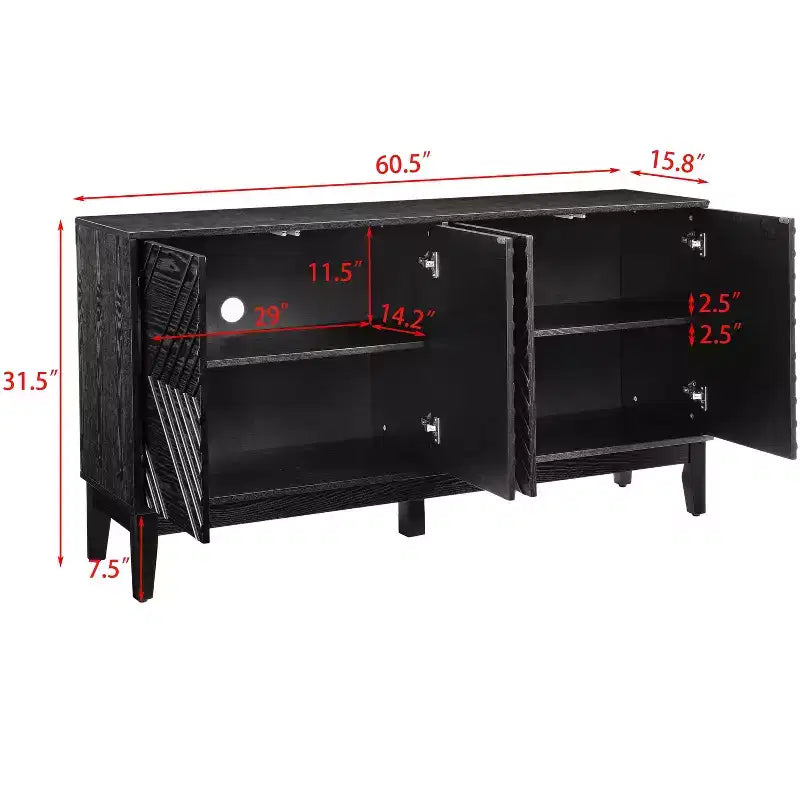 Madia da 153 cm con contenitore, credenza in stile rustico con motivo geometrico e ripiani regolabili, porta TV per soggiorno