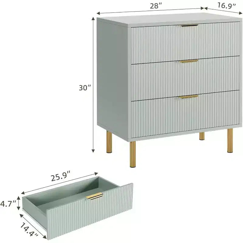 COZONY Cassettiera Moderna a 3 Cassetti per Camera da Letto, Verde con Maniglie Dorate, Organizzatore per Soggiorno, Corridoio, Ingresso