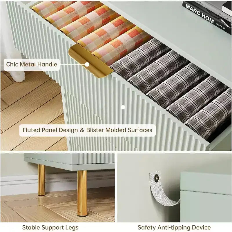 COZONY Cassettiera Moderna a 3 Cassetti per Camera da Letto, Verde con Maniglie Dorate, Organizzatore per Soggiorno, Corridoio, Ingresso