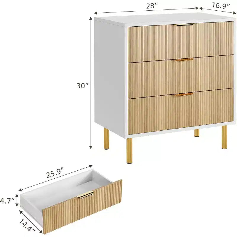COZONY Cassettiera Moderna a 3 Cassetti per Camera da Letto, Verde con Maniglie Dorate, Organizzatore per Soggiorno, Corridoio, Ingresso