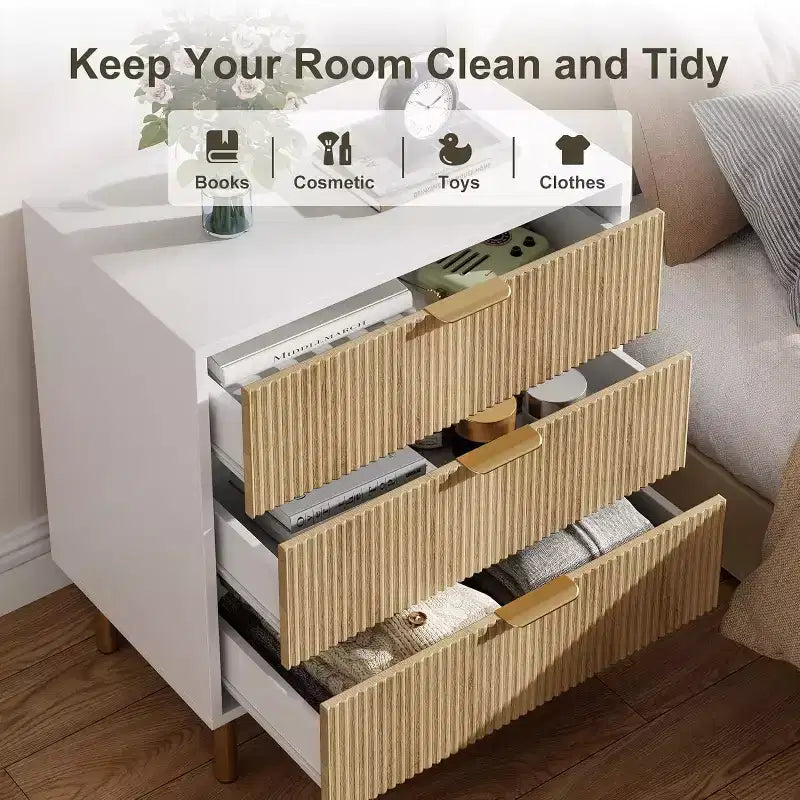 COZONY Cassettiera Moderna a 3 Cassetti per Camera da Letto, Verde con Maniglie Dorate, Organizzatore per Soggiorno, Corridoio, Ingresso