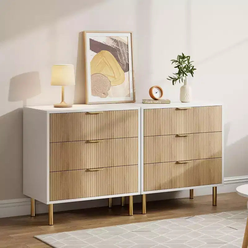 COZONY Cassettiera Moderna a 3 Cassetti per Camera da Letto, Verde con Maniglie Dorate, Organizzatore per Soggiorno, Corridoio, Ingresso