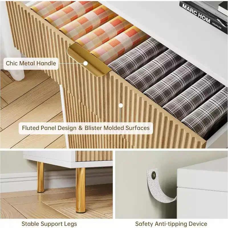 COZONY Cassettiera Moderna a 3 Cassetti per Camera da Letto, Verde con Maniglie Dorate, Organizzatore per Soggiorno, Corridoio, Ingresso