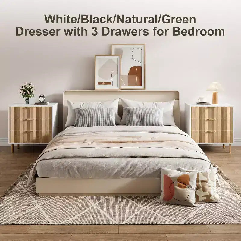 COZONY Cassettiera Moderna a 3 Cassetti per Camera da Letto, Verde con Maniglie Dorate, Organizzatore per Soggiorno, Corridoio, Ingresso