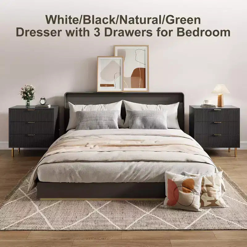COZONY Cassettiera Moderna a 3 Cassetti per Camera da Letto, Verde con Maniglie Dorate, Organizzatore per Soggiorno, Corridoio, Ingresso