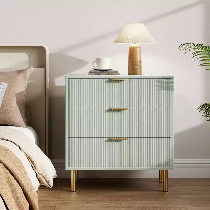 COZONY Cassettiera Moderna a 3 Cassetti per Camera da Letto, Verde con Maniglie Dorate, Organizzatore per Soggiorno, Corridoio, Ingresso
