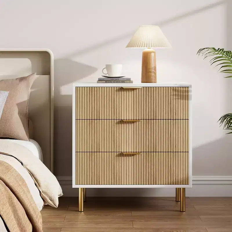 COZONY Cassettiera Moderna a 3 Cassetti per Camera da Letto, Verde con Maniglie Dorate, Organizzatore per Soggiorno, Corridoio, Ingresso