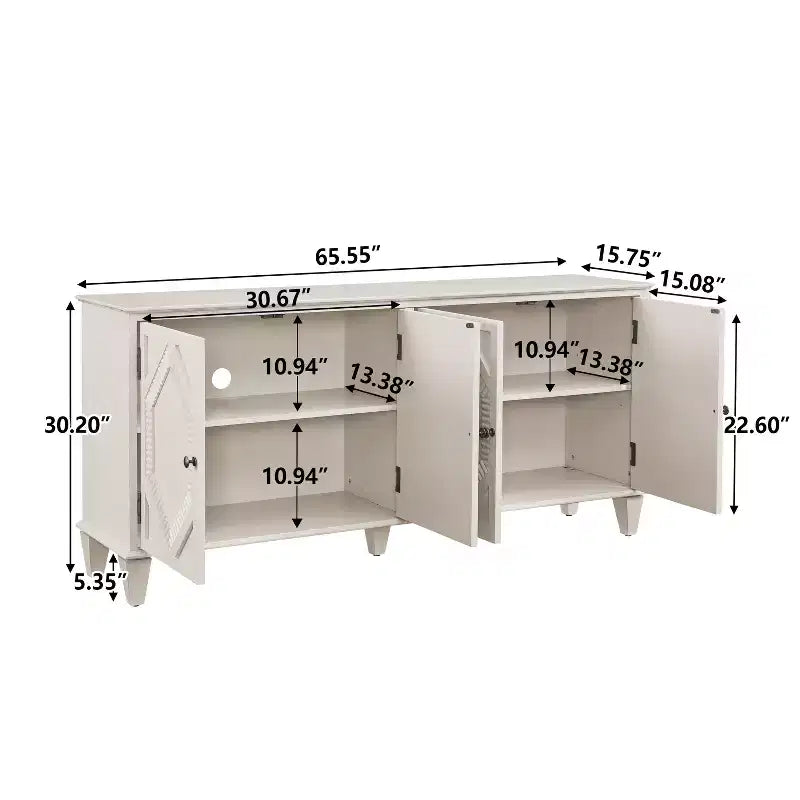 Credenza Mid-Century Modern da 65.2 Pollici con Ante e Vani Contenitore, Mobile Bar/Caffè con Dettagli Geometrici per Soggiorno o Cucina