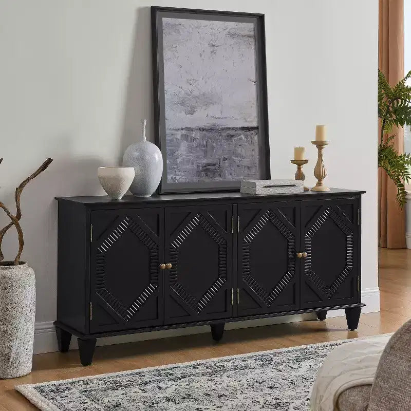 Credenza Mid-Century Modern da 65.2 Pollici con Ante e Vani Contenitore, Mobile Bar/Caffè con Dettagli Geometrici per Soggiorno o Cucina
