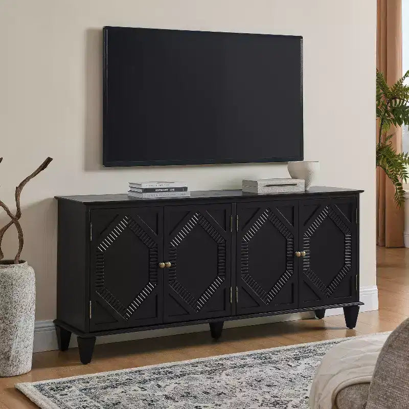 Credenza Mid-Century Modern da 65.2 Pollici con Ante e Vani Contenitore, Mobile Bar/Caffè con Dettagli Geometrici per Soggiorno o Cucina