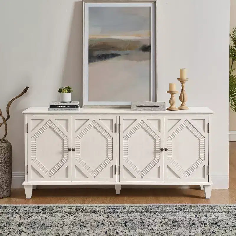 Credenza Mid-Century Modern da 65.2 Pollici con Ante e Vani Contenitore, Mobile Bar/Caffè con Dettagli Geometrici per Soggiorno o Cucina