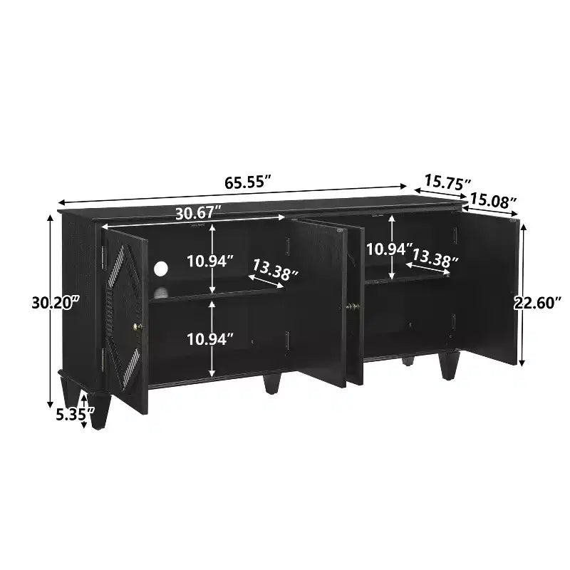 Credenza Mid-Century Modern da 65.2 Pollici con Ante e Vani Contenitore, Mobile Bar/Caffè con Dettagli Geometrici per Soggiorno o Cucina