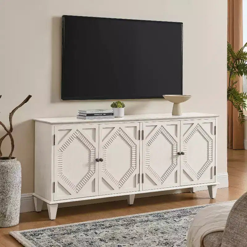 Credenza Mid-Century Modern da 65.2 Pollici con Ante e Vani Contenitore, Mobile Bar/Caffè con Dettagli Geometrici per Soggiorno o Cucina
