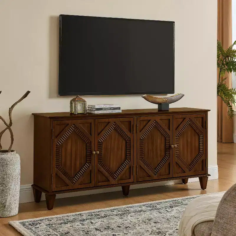 Credenza Mid-Century Modern da 65.2 Pollici con Ante e Vani Contenitore, Mobile Bar/Caffè con Dettagli Geometrici per Soggiorno o Cucina