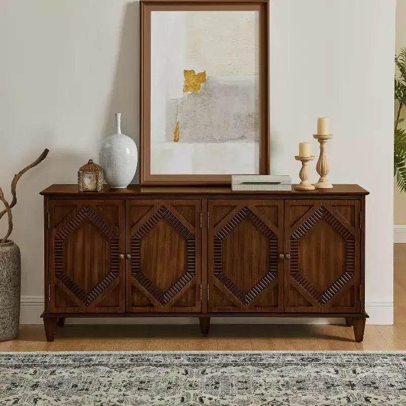 Credenza Mid-Century Modern da 65.2 Pollici con Ante e Vani Contenitore, Mobile Bar/Caffè con Dettagli Geometrici per Soggiorno o Cucina