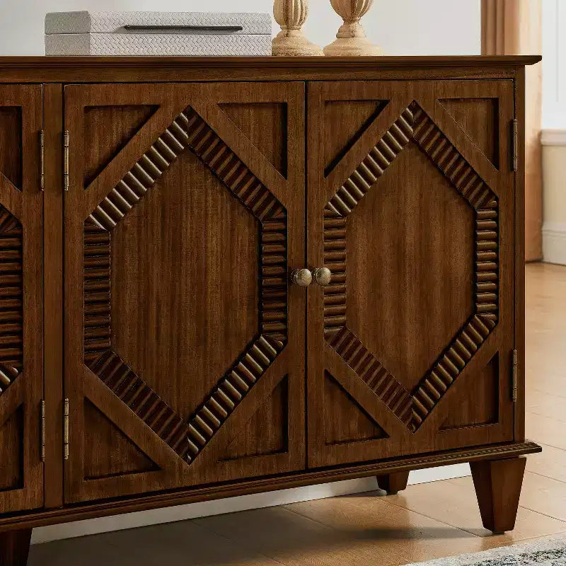 Credenza Mid-Century Modern da 65.2 Pollici con Ante e Vani Contenitore, Mobile Bar/Caffè con Dettagli Geometrici per Soggiorno o Cucina