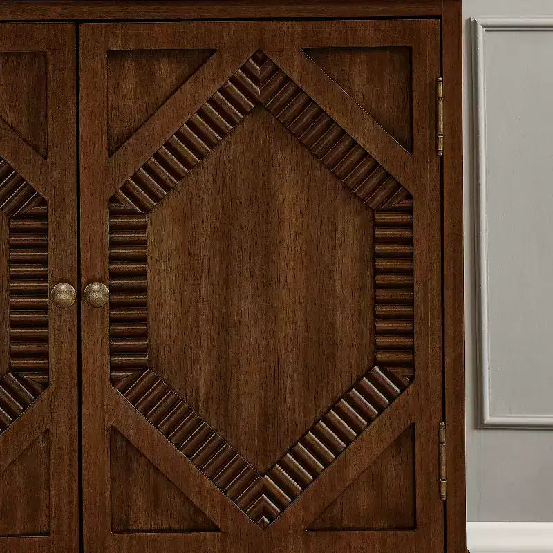 Credenza Mid-Century Modern da 65.2 Pollici con Ante e Vani Contenitore, Mobile Bar/Caffè con Dettagli Geometrici per Soggiorno o Cucina