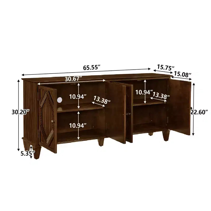 Credenza Mid-Century Modern da 65.2 Pollici con Ante e Vani Contenitore, Mobile Bar/Caffè con Dettagli Geometrici per Soggiorno o Cucina