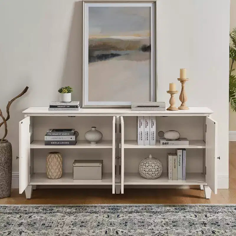 Credenza Mid-Century Modern da 65.2 Pollici con Ante e Vani Contenitore, Mobile Bar/Caffè con Dettagli Geometrici per Soggiorno o Cucina