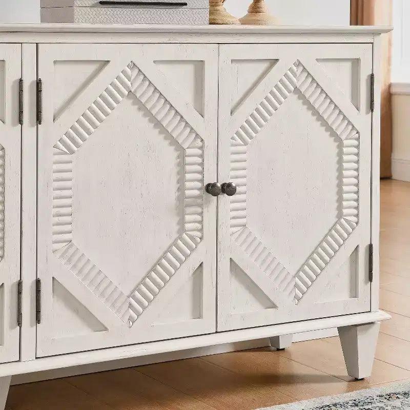 Credenza Mid-Century Modern da 65.2 Pollici con Ante e Vani Contenitore, Mobile Bar/Caffè con Dettagli Geometrici per Soggiorno o Cucina