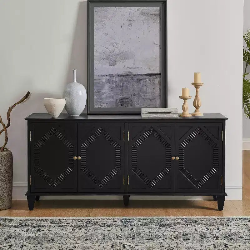 Credenza Mid-Century Modern da 65.2 Pollici con Ante e Vani Contenitore, Mobile Bar/Caffè con Dettagli Geometrici per Soggiorno o Cucina