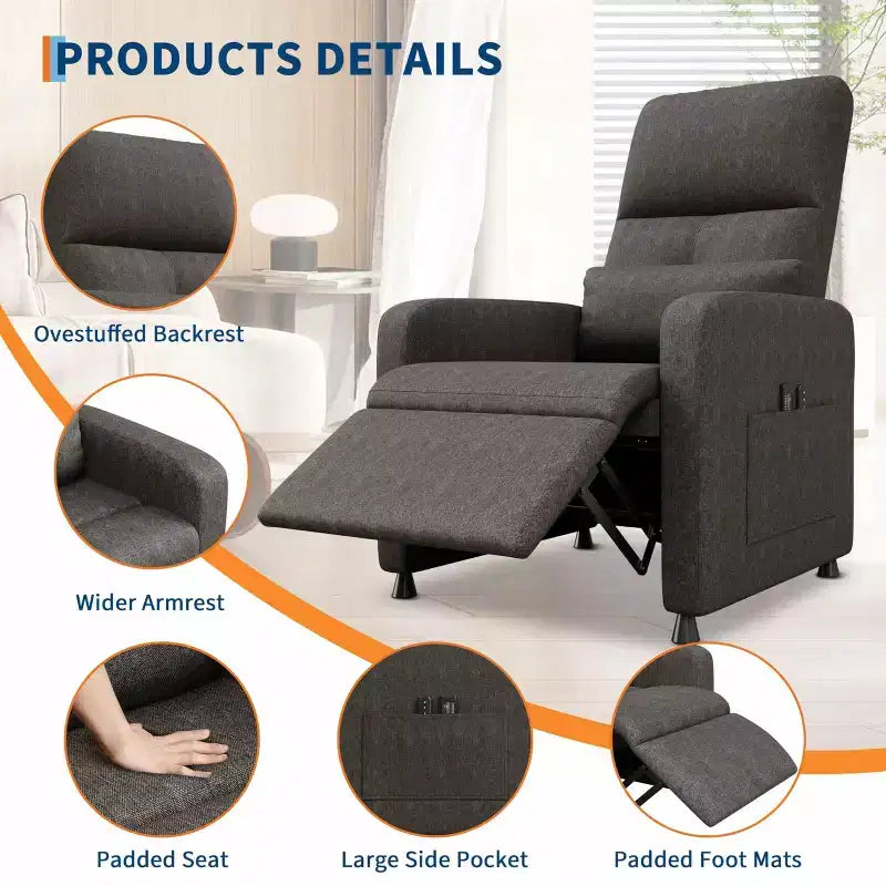 Poltrona reclinabile elettrica con massaggio e riscaldamento, schienale alto imbottito, sedile imbottito, poltrona Home Theater per soggiorno