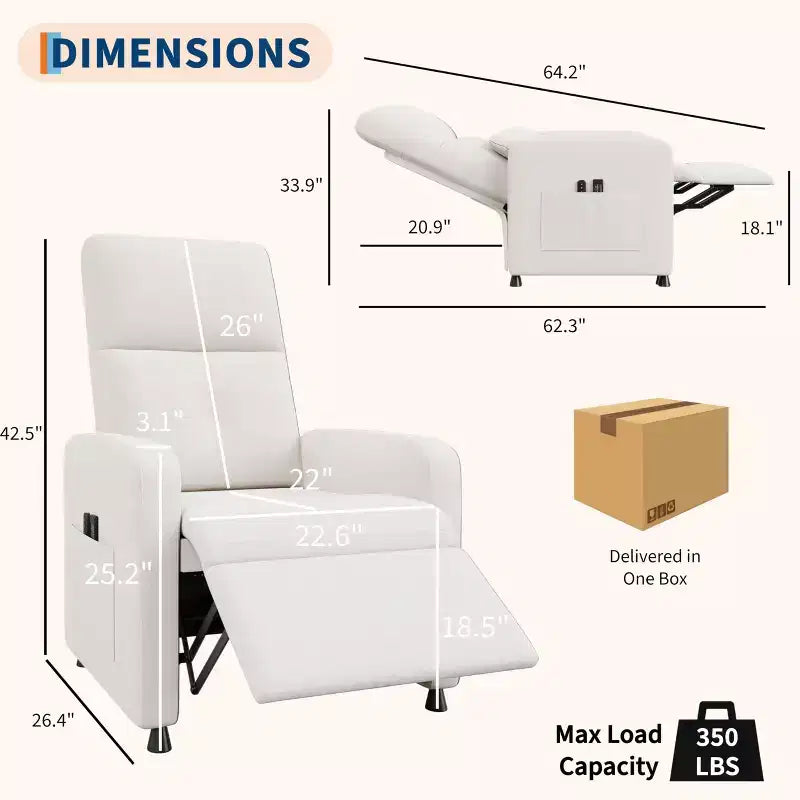 Poltrona reclinabile elettrica con massaggio e riscaldamento, schienale alto imbottito, sedile imbottito, poltrona Home Theater per soggiorno