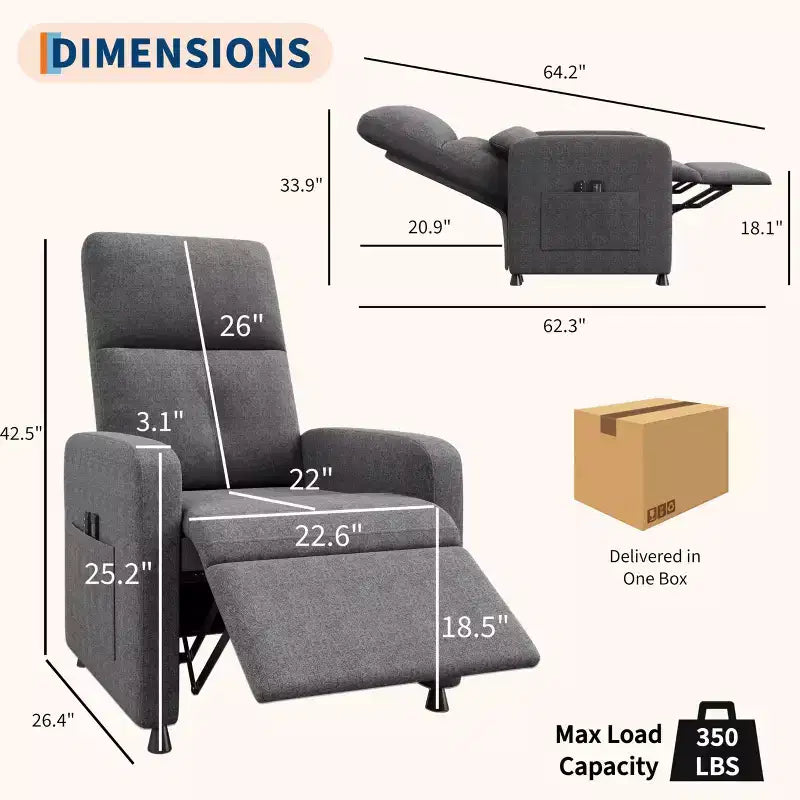Poltrona reclinabile elettrica con massaggio e riscaldamento, schienale alto imbottito, sedile imbottito, poltrona Home Theater per soggiorno