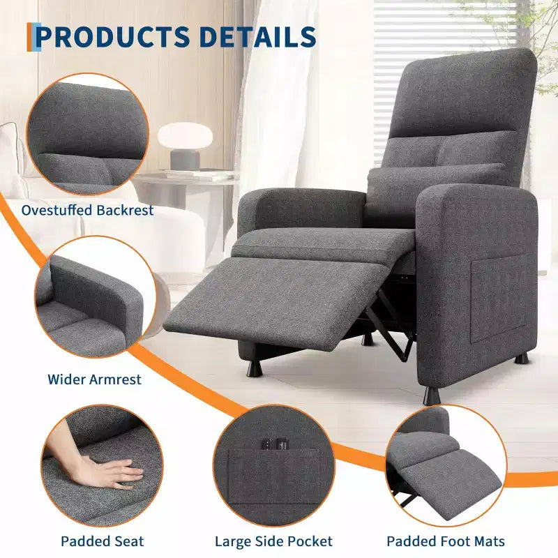 Poltrona reclinabile elettrica con massaggio e riscaldamento, schienale alto imbottito, sedile imbottito, poltrona Home Theater per soggiorno
