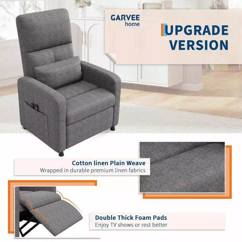 Poltrona reclinabile elettrica con massaggio e riscaldamento, schienale alto imbottito, sedile imbottito, poltrona Home Theater per soggiorno