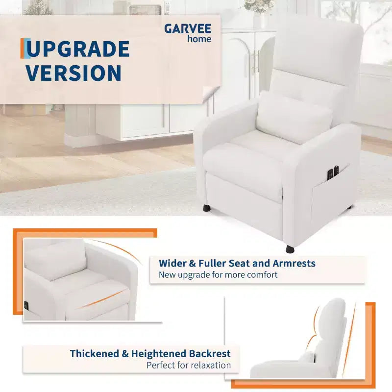 Poltrona reclinabile elettrica con massaggio e riscaldamento, schienale alto imbottito, sedile imbottito, poltrona Home Theater per soggiorno