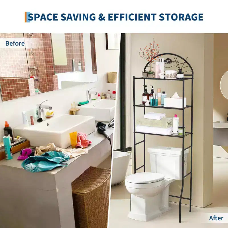 Mobiletto per bagno a 3 ripiani da posizionare sopra il WC, scaffale organizer da bagno indipendente in metallo da mettere sopra il WC, scaffale salvaspazio da posizionare sopra il WC per il bagno