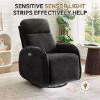 Hyleory Chenille Poltrona reclinabile girevole a 3 posizioni per cameretta con USB e striscia luminosa a induzione per soggiorno (set da 2)