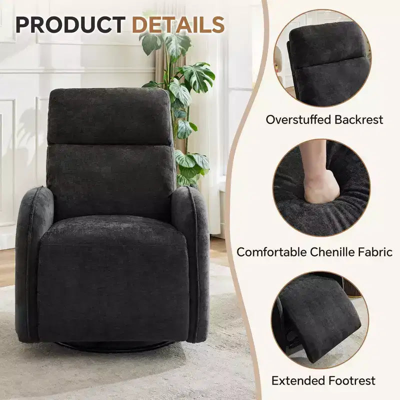 Hyleory Chenille Poltrona reclinabile girevole a 3 posizioni per cameretta con USB e striscia luminosa a induzione per soggiorno (set da 2)