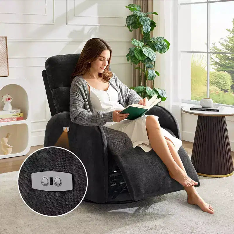 Hyleory Chenille Poltrona reclinabile girevole a 3 posizioni per cameretta con USB e striscia luminosa a induzione per soggiorno (set da 2)