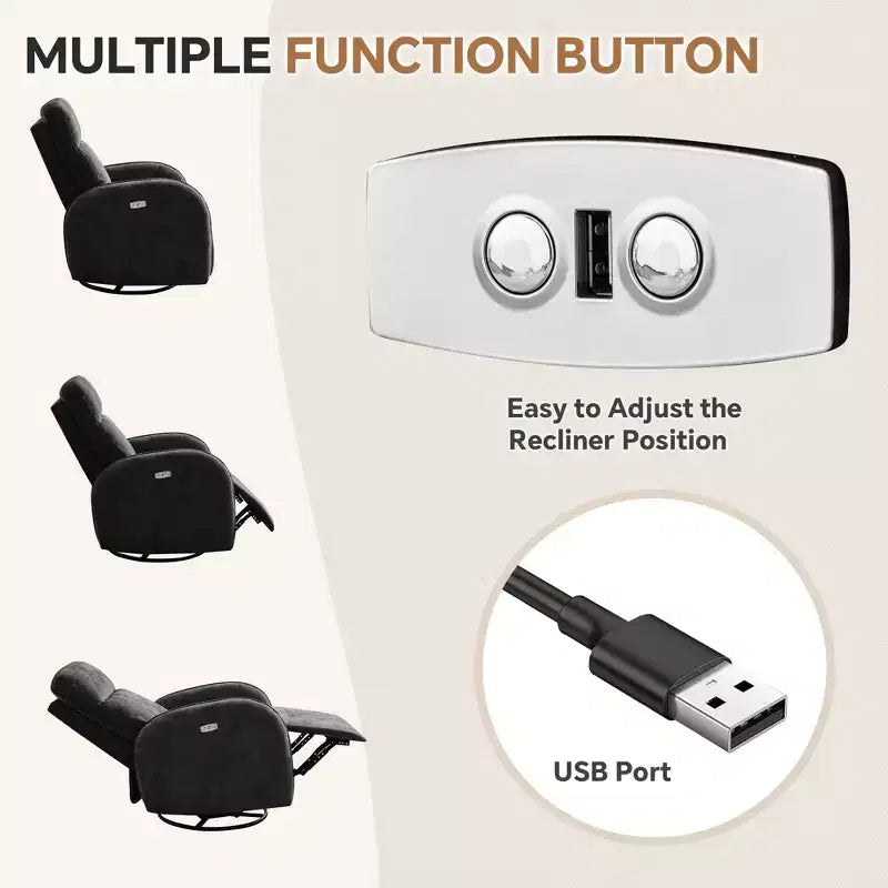 Hyleory Chenille Poltrona reclinabile girevole a 3 posizioni per cameretta con USB e striscia luminosa a induzione per soggiorno (set da 2)
