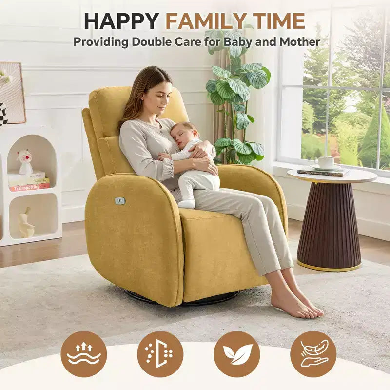Hyleory Chenille Poltrona reclinabile girevole a 3 posizioni per cameretta con USB e striscia luminosa a induzione per soggiorno (set da 2)