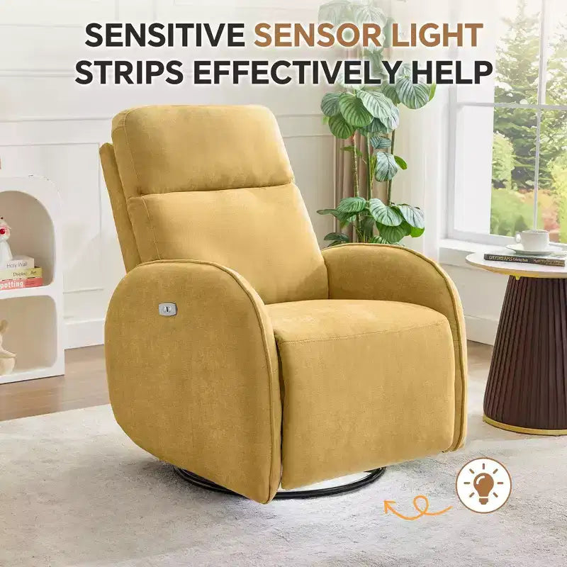 Hyleory Chenille Poltrona reclinabile girevole a 3 posizioni per cameretta con USB e striscia luminosa a induzione per soggiorno (set da 2)