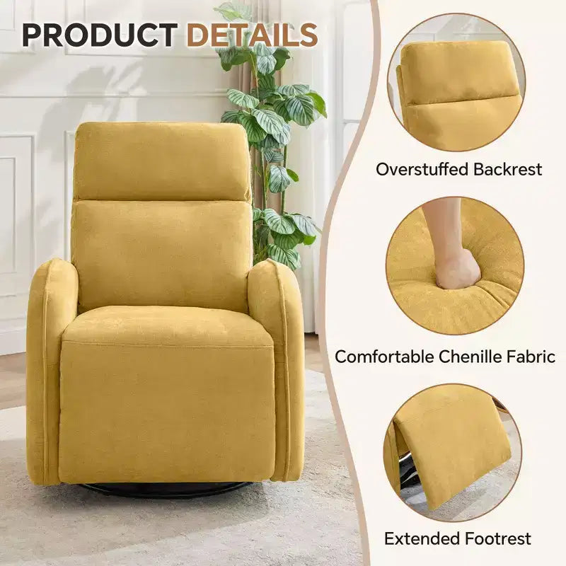 Hyleory Chenille Poltrona reclinabile girevole a 3 posizioni per cameretta con USB e striscia luminosa a induzione per soggiorno (set da 2)