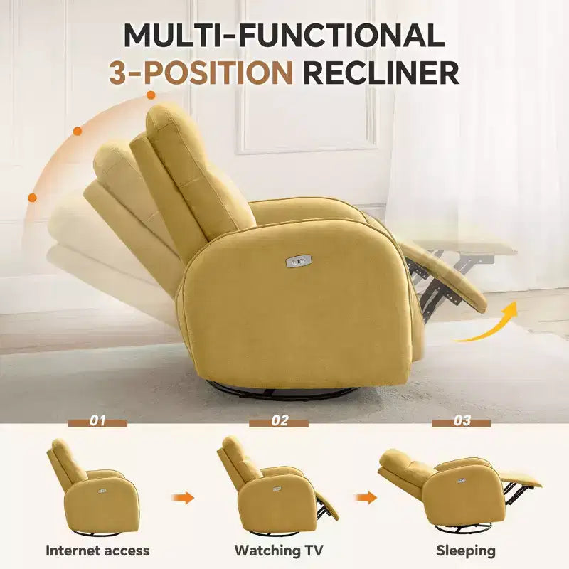 Hyleory Chenille Poltrona reclinabile girevole a 3 posizioni per cameretta con USB e striscia luminosa a induzione per soggiorno (set da 2)