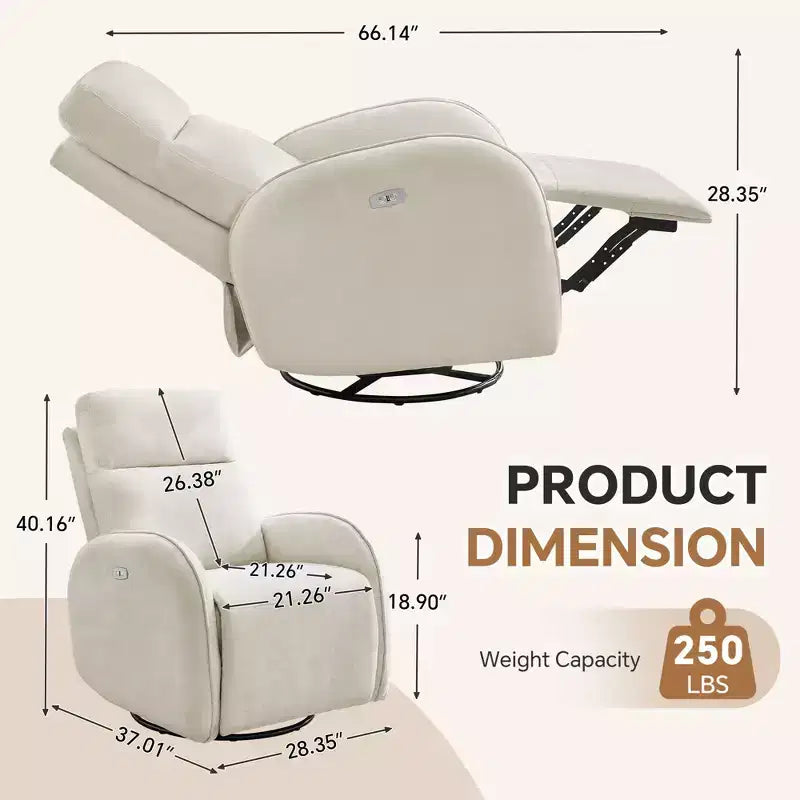 Hyleory Chenille Poltrona reclinabile girevole a 3 posizioni per cameretta con USB e striscia luminosa a induzione per soggiorno (set da 2)