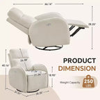 Hyleory Chenille Poltrona reclinabile girevole a 3 posizioni per cameretta con USB e striscia luminosa a induzione per soggiorno (set da 2)